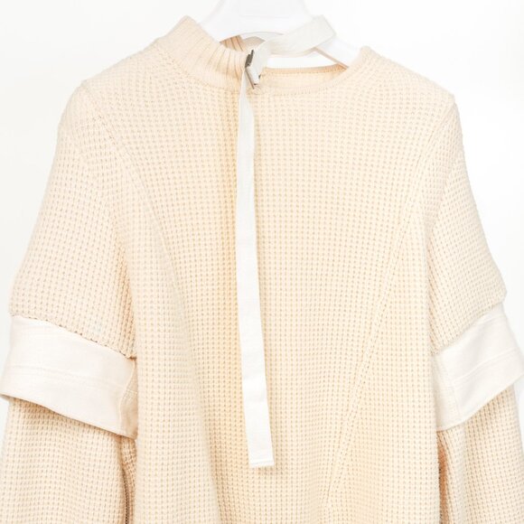 Sacai AW/16 Cream Wool Waffle-Knit Tie-Neck Sweater - Picture 3 of 8